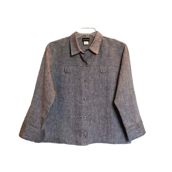 20 South Women Linen Grey Button Short Length Top Shacket  Size L - Picture 1 of 6